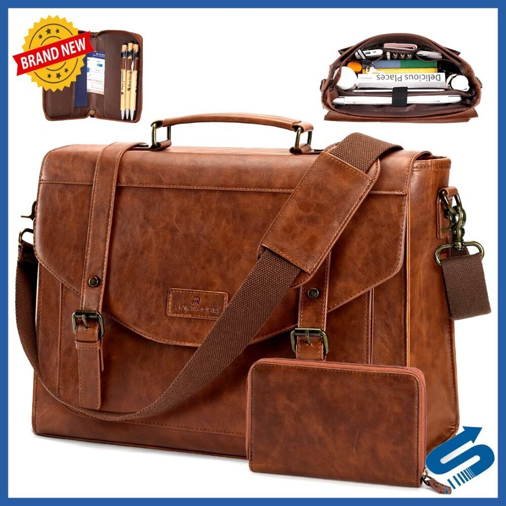 Vintage PU Leather Messenger Bag Retro Briefcase Laptop Satchel Professional